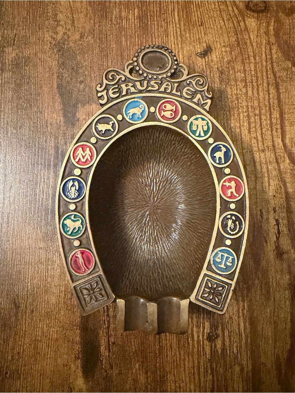 Jerusalem Zodiac Ashtray Vintage Horseshoe Astrology Israel Souvenir Decor